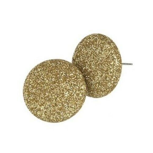 Gold Retro 80s Sparkly Disco Fabric Button Earrings - Picture 1 of 2